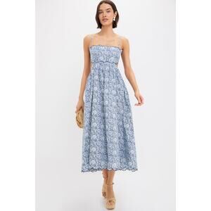 ENGLISH FACTORY Blue Medallion Floral Estelle Scalloped Dress Size XXS NWT